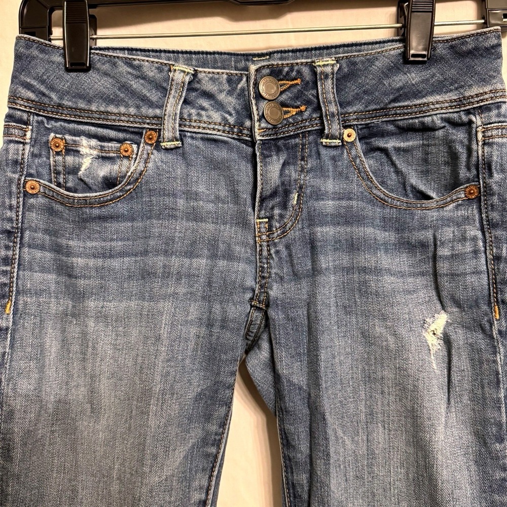 American Eagle Skinny Jeans Womens 2 Blue Stretch Low Rise Double Button 7394 - Picture 3 of 8